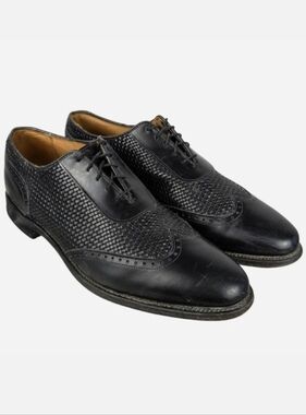 Allen Edmonds Men's Hampstead Black Woven Leather Wingtips‎ Lace Up Brogues 11D